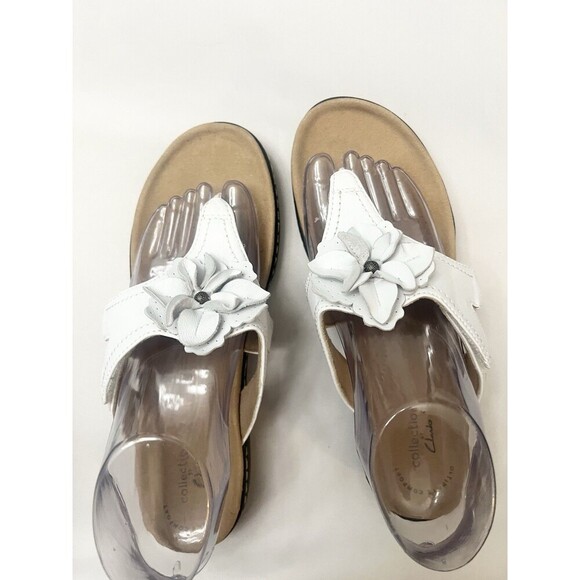 Clarks Collection Laurieann Gema Size 7 E White Leather Flower Sandals Wide - Picture 6 of 8